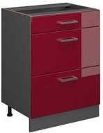Vicco Unterschrank R-Line, Rot Hochglanz/Anthrazit, 60 cm mit Schubladen, ohne