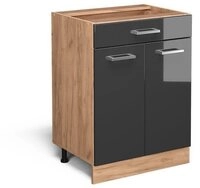 Vicco Unterschrank R-Line, Anthrazit Hochglanz/Eiche 60cm, Schublade, ohne
