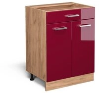 Vicco Unterschrank R-Line, Rot Hochglanz/Goldkraft Eiche, 60 cm mit Schublade,...