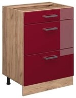 Vicco Unterschrank R-Line, Rot Hochglanz/Goldkraft Eiche, 60 cm mit Schubladen,...
