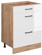Vicco Unterschrank R-Line, Wei&szlig; Hochglanz/Eiche, 60cm mit Schubladen, ohne