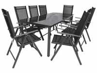 VCM Alu-Gartenset 189 Schwarzglas Tisch + 8 Stühle