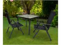 VCM Alu-Gartenset 80 Mattglas Tisch + 2 Stühle