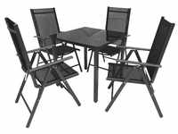VCM Alu-Gartenset 80 Schwarzglas Tisch + 4 Stühle