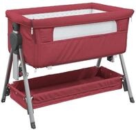 vidaXL Kinderbett NA Babybett mit Matratze Rot Leinenstoff Mobil Reisebett Baby