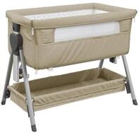 vidaXL Kinderbett NA Babybett mit Matratze Taupe Leinenstoff Mobil Reisebett...