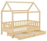 Juskys Kinderbett Marli, 80x160 cm, mit Dach, 2 Bettk&auml;sten, Rausfallschutz, 3...