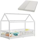 Juskys Kinderbett Marli, 90x200 cm, 3 - 10 Jahre, Rausfallschutz, inkl. Matratze