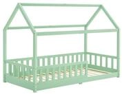 Juskys Kinderbett Marli, 90x200 cm, Hausoptik mit Dach, Holz, Rausfallschutz, 3 - 10