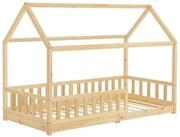 Juskys Kinderbett Marli, 90x200 cm, Hausoptik mit Dach, Holz, Rausfallschutz, 3 - 10
