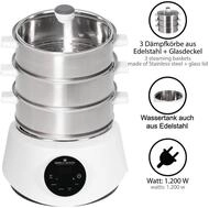 KeMar Kitchenware 4-in-1-Dampfgarer KFS-3000, 1200,00 W, Wassertank aus Edelstahl