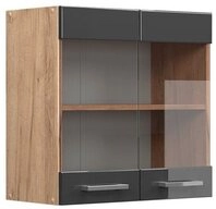 Vicco Glash&auml;ngeschrank R-Line, Anthrazit Hochglanz/Goldkraft Eiche, 60 cm...
