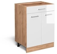 Vicco Unterschrank R-Line, Wei&szlig; Hochglanz/Eiche, 60 cm mit Schublade, ohne