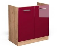 Vicco Unterschrank R-Line, Rot Hochglanz/Goldkraft Eiche, 80 cm ohne Arbeitsplatte