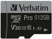 Verbatim Micro SDXC Karte 512GB Speicherkarte Pro UHS-I U3 4K Class 10 Speicherkarte