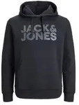 Jack & Jones Herren Hoodie Kapuzenpullover Pullover JJECORP Schwarz Large Print /W