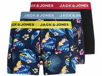 Jack & Jones Herren Boxershort JACFLOWER BIRD TRUNKS 3er Pack Blau Schwarz - Schwarz