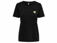 Only Damen T-Shirt ONLKITA Regular Fit Regular Fit Schwarz Gold Glitter Heart