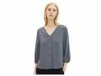 Tom Tailor Damen Bluse PRINTED V-NECK 3/4 Relaxed Fit Blau Geometrical Design 32365