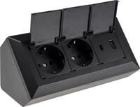 CHILITEC Steckdosenblock 23953, 2-fach, mit Schutzklappen, USB-A+C, schwarz