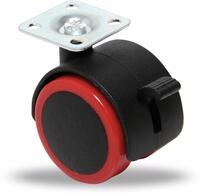 BGS TECHNIC Lenk-Doppel-Laufrolle, rot/schwarz, &Oslash; 50 mm, mit Bremse