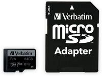 VERBATIM MicroSDXC Card Pro U3 64GB inkl. Adapter VERBATIM MicroSDXC Card Pro U3 64GB inkl. Adapter