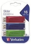 VERBATIM USB-Stick Slider, 16 GB, 3er Pack