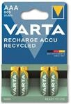 VARTA Akku NiMH, Micro, AAA, HR03, 1.2V/800mAh, Accu Recycled, Pre-charged, 4er Pack