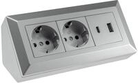 CHILITEC Steckdosenblock 23573, 2-fach, USB-A+C, 16A/250V, silber