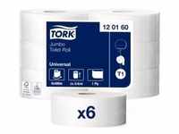Tork Jumbo Toilettenpapierrolle T1 Universal, 1-lagig, weiß 120160 , 1 Paket = 6