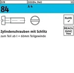 Zylinderschraube DIN 84/ISO 1207 Schlitz M6x 16 A 4 100 St&uuml;ck