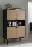 SalesFever Highboard Schwarz / Eiche Echtholzfurnier 395912