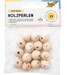 FOLIA&reg; Holzperlen Print, Cute Faces 15 &Oslash; 15 mm