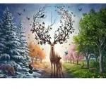Erwachsenenpuzzle 1000 Teile - Der magische Hirsch und die vier Jahreszeiten