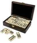 Philos 3627 - Domino, Doppel 9, in Box mit Walnussoptik, Holz/Kunststoff, Legespiel