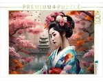 CALVENDO Puzzle Geisha im Fr&uuml;hling mit Tempel im Hintergrund 1000 Teile...