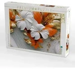 CALVENDO Puzzle Elegante Wellen - edle Bl&uuml;ten in orange, gold und wei&szlig; 1000...