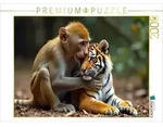 CALVENDO Puzzle &Auml;ffchen mit jungem Tiger 2000 Teile Lege-Gr&ouml;&szlig;e 90x67cm...