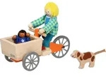 Lastenfahrrad mit 2 Biegepuppen und Hund