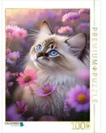CALVENDO Puzzle Ragdoll schaut zwischen vielen zarten rosa Bl&uuml;ten hindurch 1000