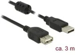 Delock USB-Kabel USB 2.0 USB-A Stecker, USB-A Buchse 3.00 m Schwarz mit Ferritkern