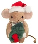 Teddy Hermann 94629 - Weihnachtsmaus mit Ilexblatt, Pl&uuml;sch, 11 cm