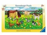 Ravensburger 06046 - Bauernhoftiere auf der Wiese, Rahmenpuzzle, 15 Teile