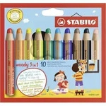 STABILO Buntstift, Wasserfarbe & Wachsmalkreide - woody 3 in 1 - 10er Pack - mit 10