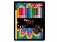 Premium-Filzstift - STABILO Pen 68 - ARTY - 15er Metalletui - mit 15 verschiedenen