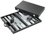 Backgammon grau, medium, Kunstleder