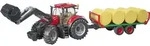bruder 03198 Case IH Optum 300CVX mit Frontlader, Ballentransport + 8 Rundball