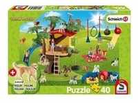 Schmidt 56403 - Schleich, Farm World, Fröhliche Hunde, Puzzle mit Figur, 40 Teile