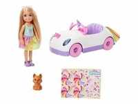 Mattel GXT41 Barbie Chelsea Puppe Spiel-Set inkl. Auto, Regenbogen-Einhorn Zub