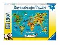 Ravensburger Kinderpuzzle - Tierische Weltkarte - 150 Teile Puzzle für Kinder...